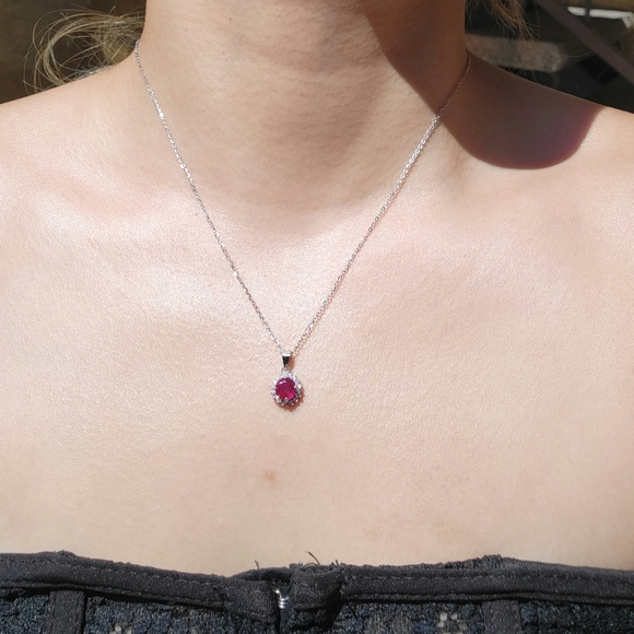 NEW STERLING SILVER 925 + 14k GOLD PLATED Heated Red Ruby Pendant - Picture 6 of 6